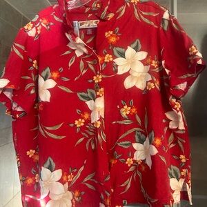 Caribbean Joe Red Floral Button-Up Women's Top